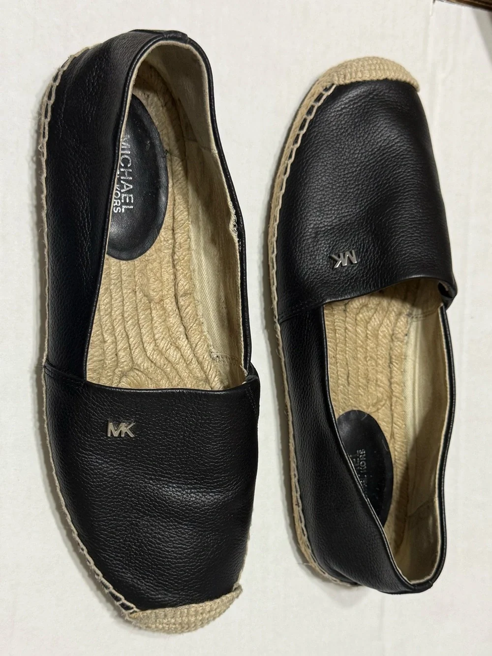 Michael Kors Black Leather Espadrille Slip-Ons with MK Logo size 8